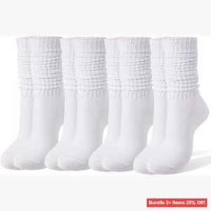 4 Pairs Slouch Crew Socks, Cotton Blend, Medium Weight, One Size